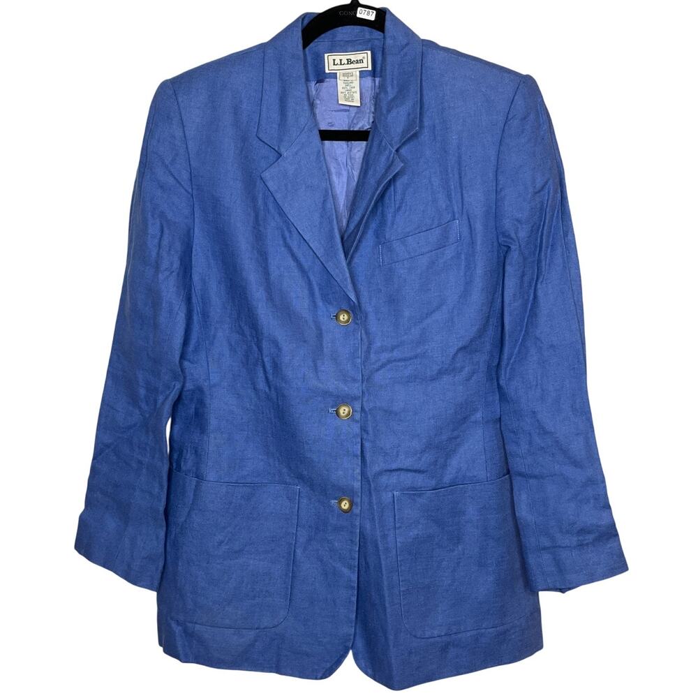 VINTAGE L L Bean Size 4 Light Blue 3 Button LINEN‎ Blazer with Pockets